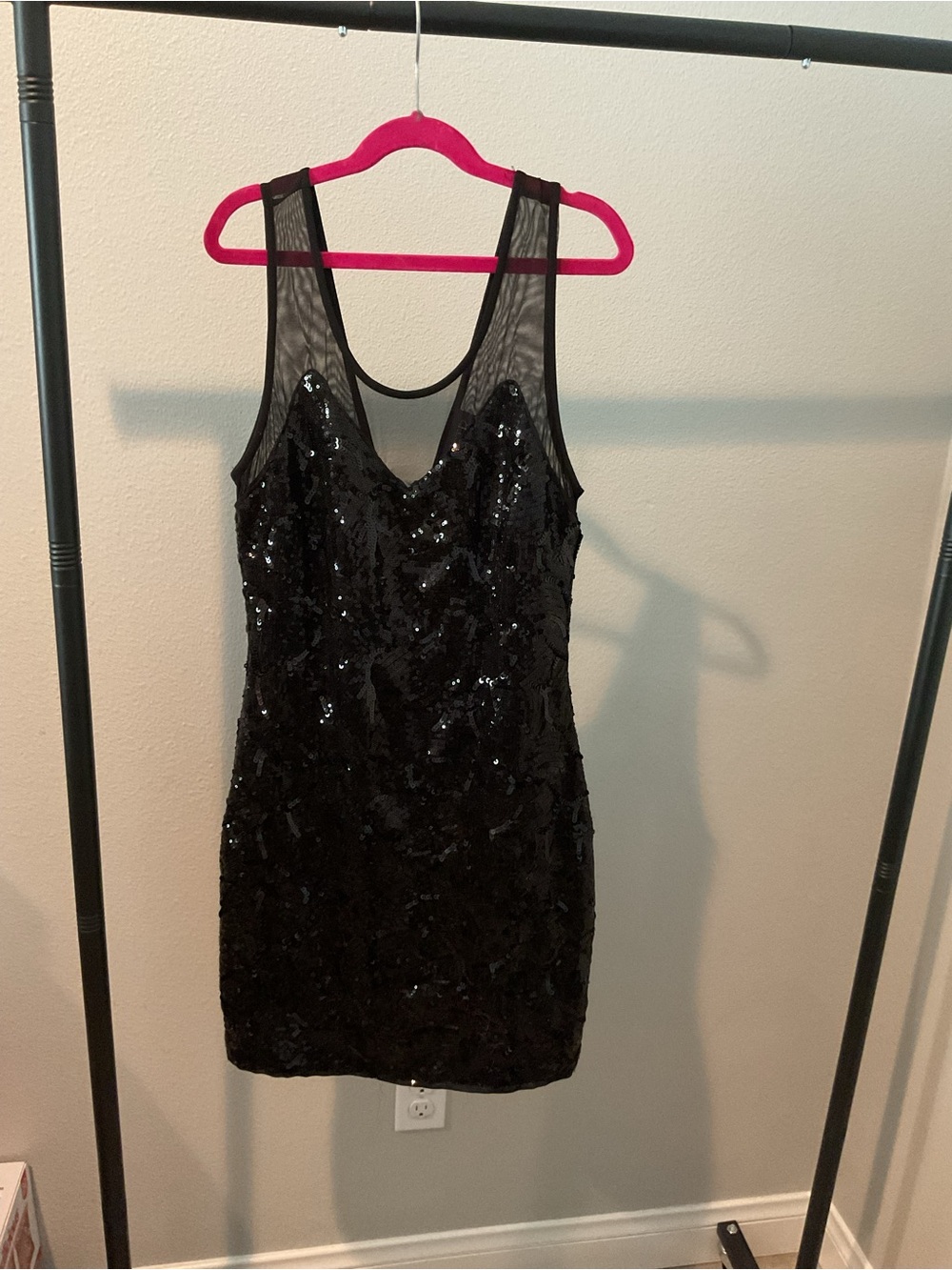 Astr Black Sequin Mesh Mini Cocktail Dress